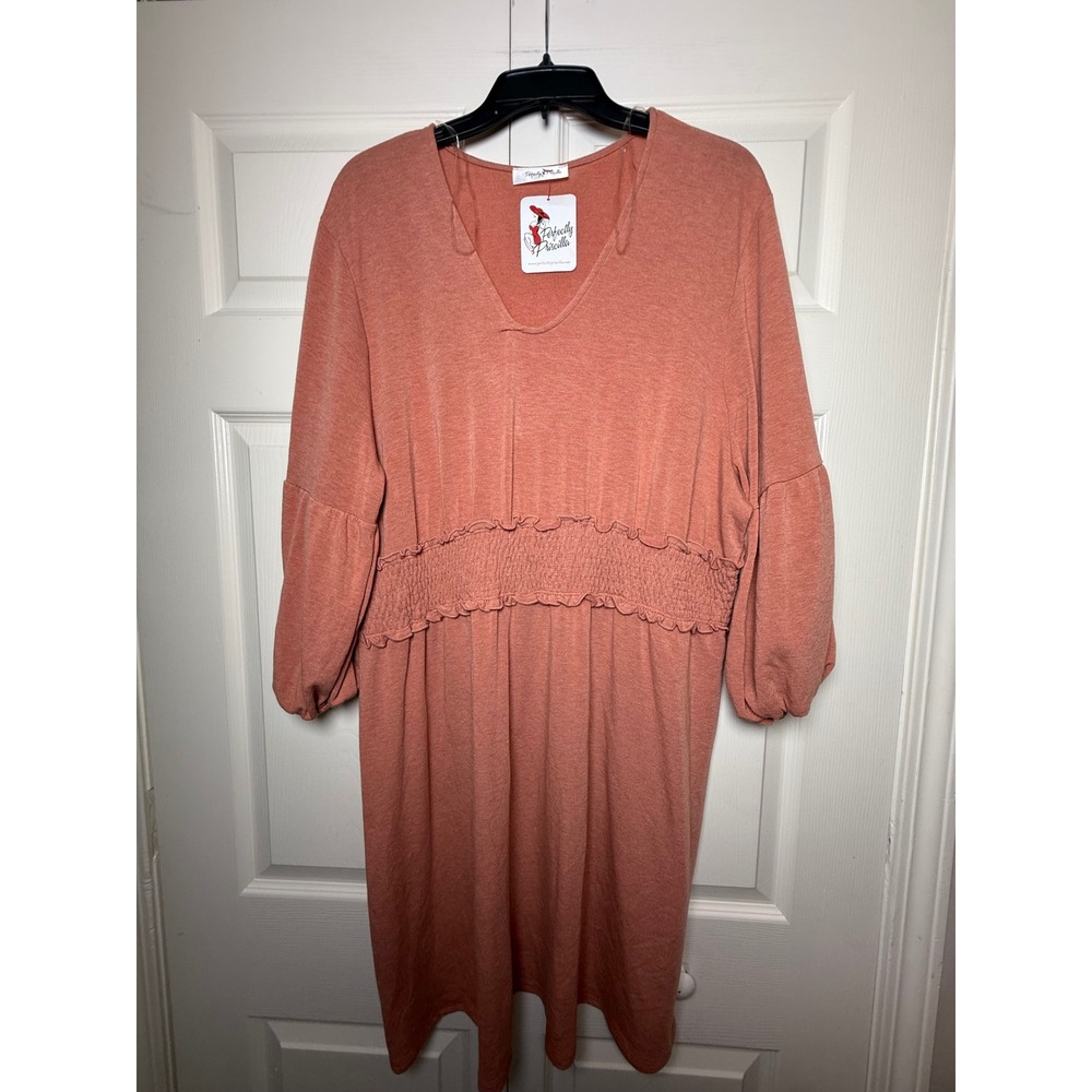 Perfectly Priscilla‎ Close Your Eyes Dress Salmon Pink Smocked Waist 3XL NEW